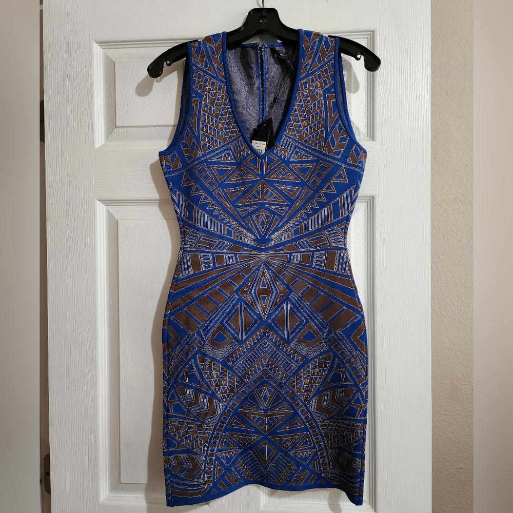 BCBG MAXAZRIA Gari Blue Iris Combo Bodycon Midi Dress